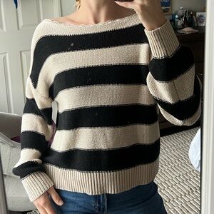 LOFT Black and Cream Striped Sweater